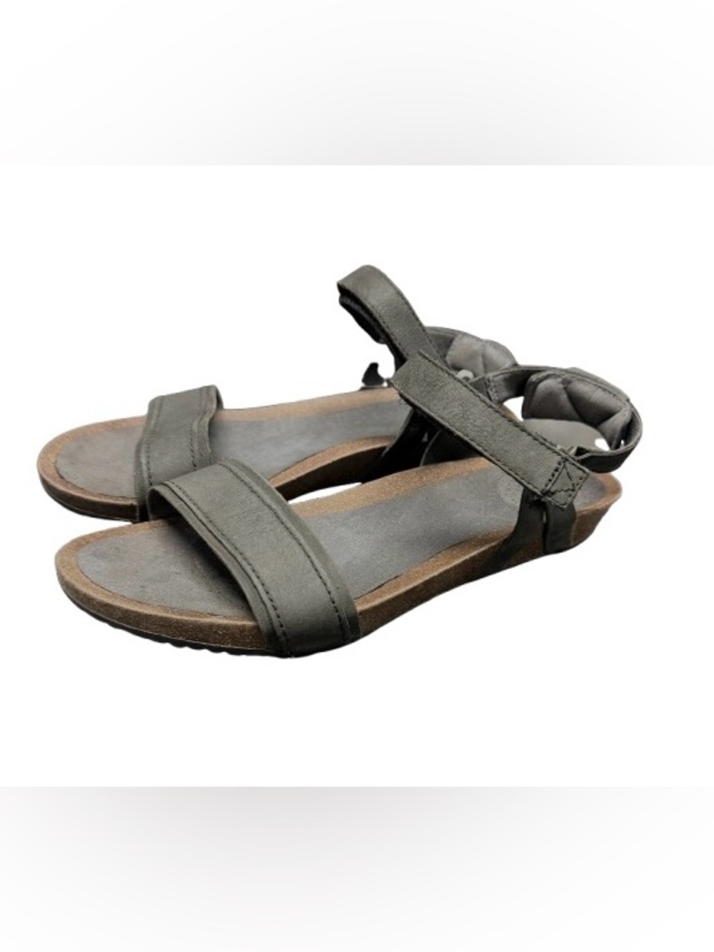 Teva Mahonia Stitch Black Nubuck Leather Cork Wedge Sandals Women’s 9.5